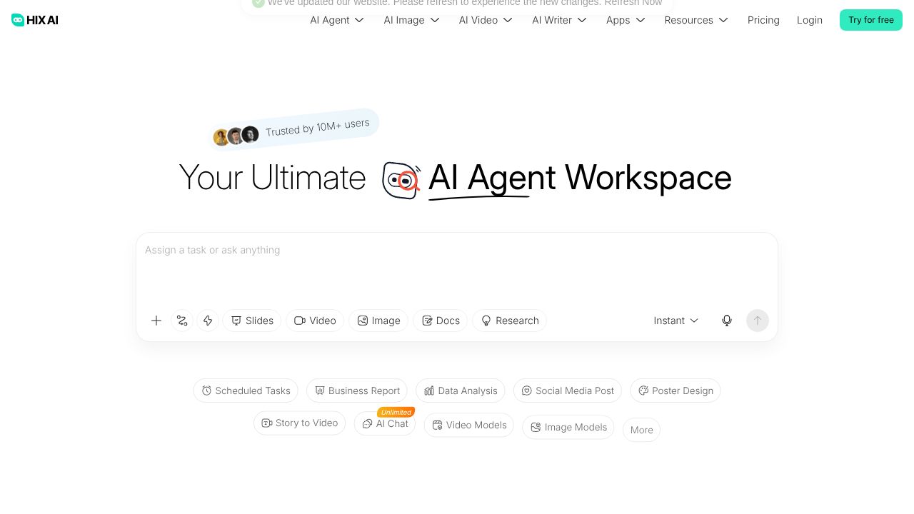 HIX.ai interface, a ChatGPT alternative for bundling chat + image/video generation in one subscription