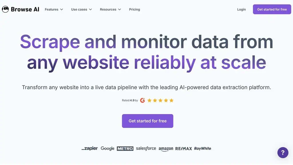 Browse AI web scraping tool with no-code robot builder