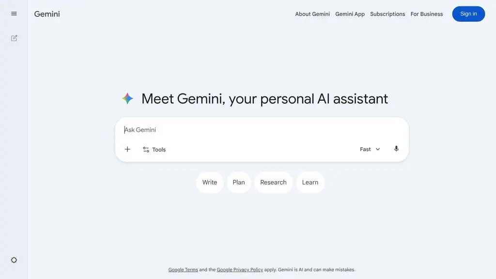 Google Gemini homepage with AI image generation interface