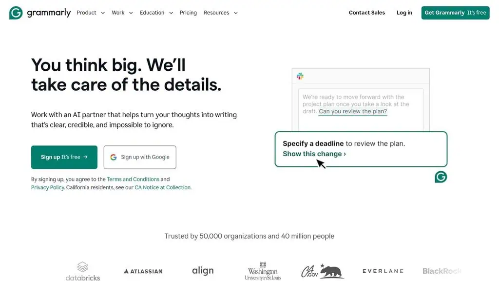 Grammarly writing assistant with AI content detection