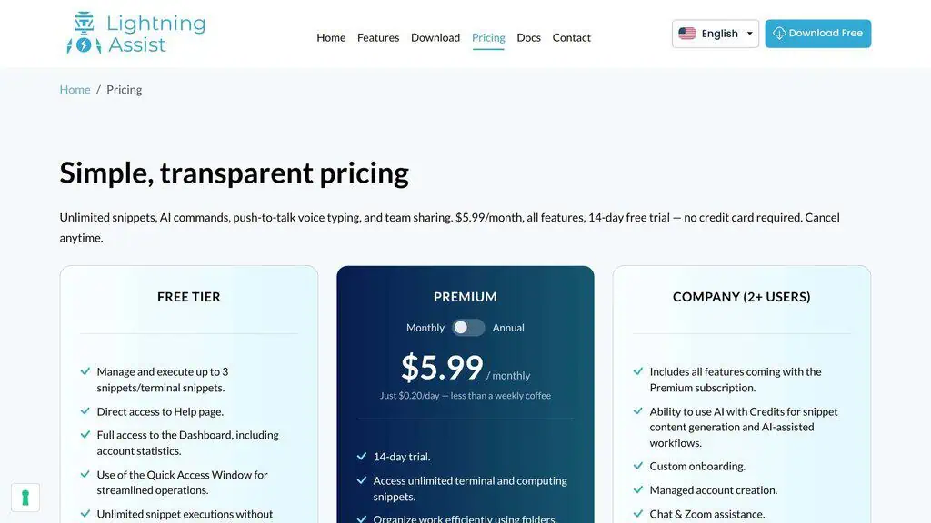 Lightning Assist pricing plans and subscription details