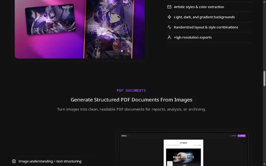 PicMagix generating a structured PDF document from an image