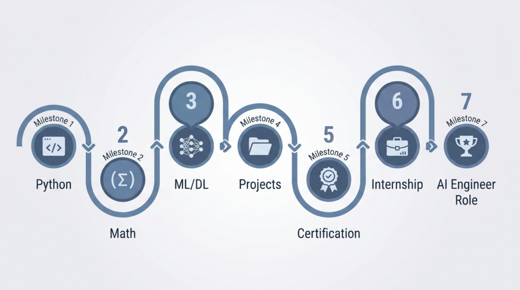 AI engineer learning roadmap from foundations to job-ready