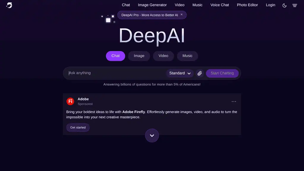 DeepAI free portrait generator homepage