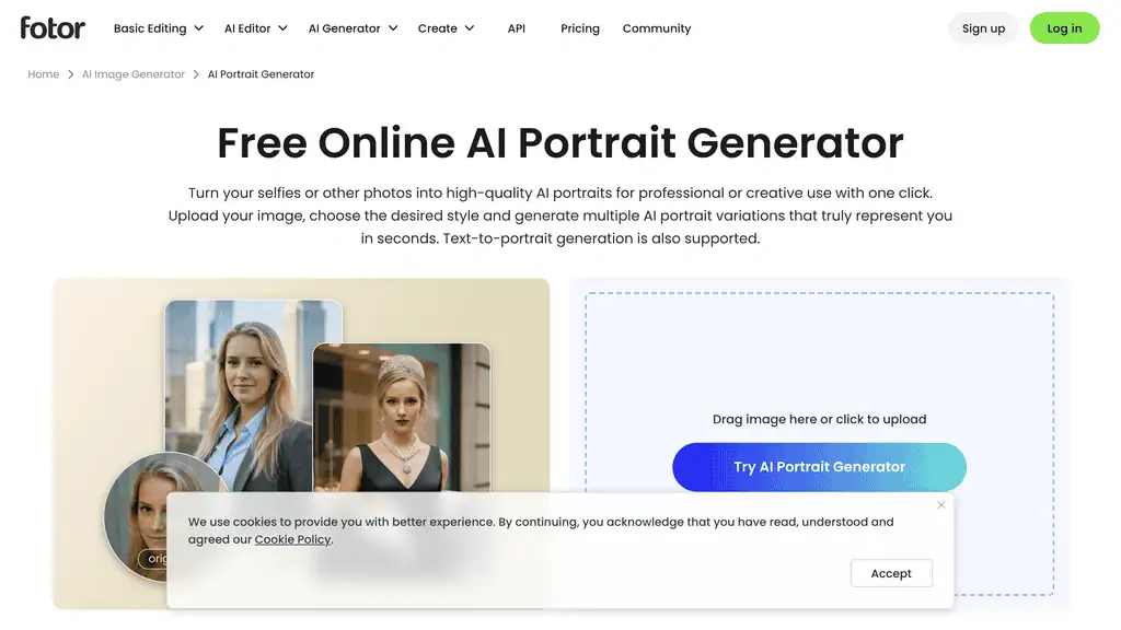 Fotor AI portrait and headshot generator