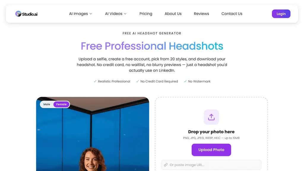 GoStudio free AI headshot generator with 20 styles