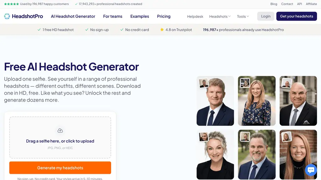 HeadshotPro 100% free AI headshot generator