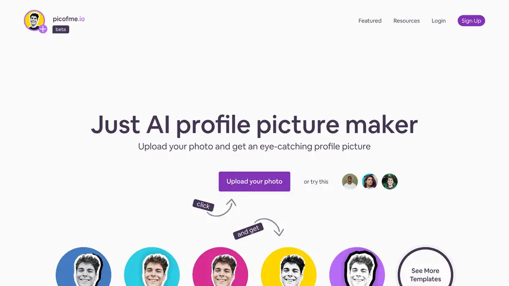 picofme.io AI profile picture maker homepage