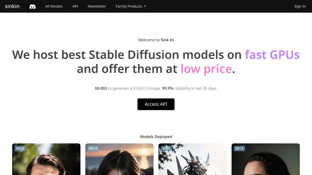 Sinkin.ai free Stable Diffusion portrait models