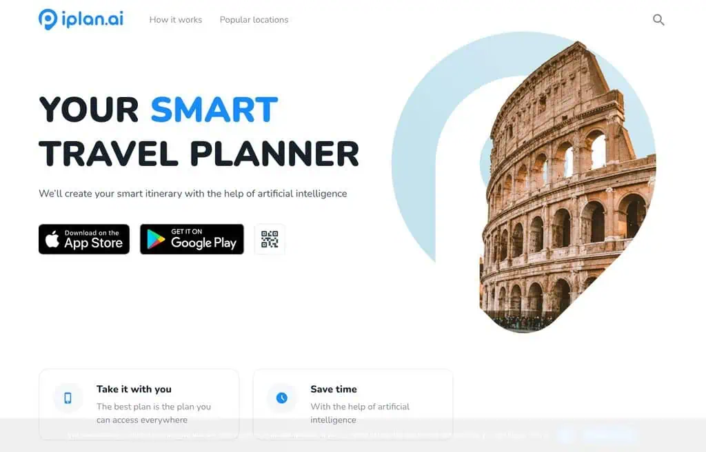 iPlan.ai AI travel planner homepage screenshot