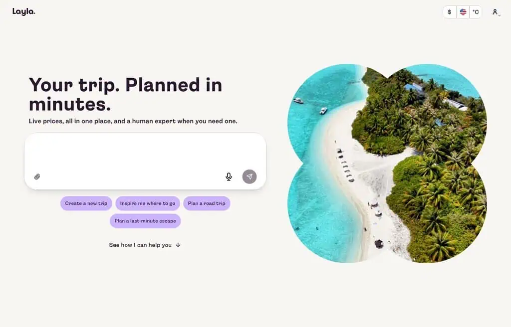 Roam Around AI travel planner homepage screenshot