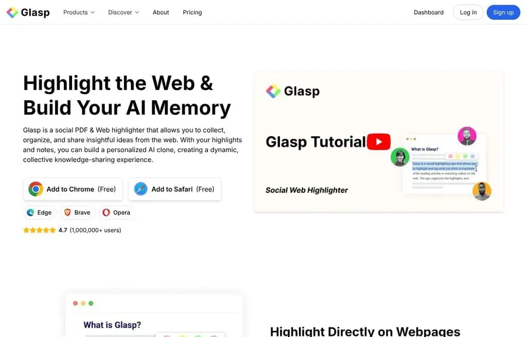 Glasp social web highlighting and AI notes