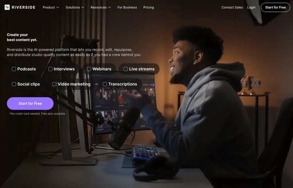 Riverside remote recording and AI editing studio