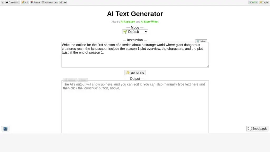 Perchance free AI text generator with no sign-up required