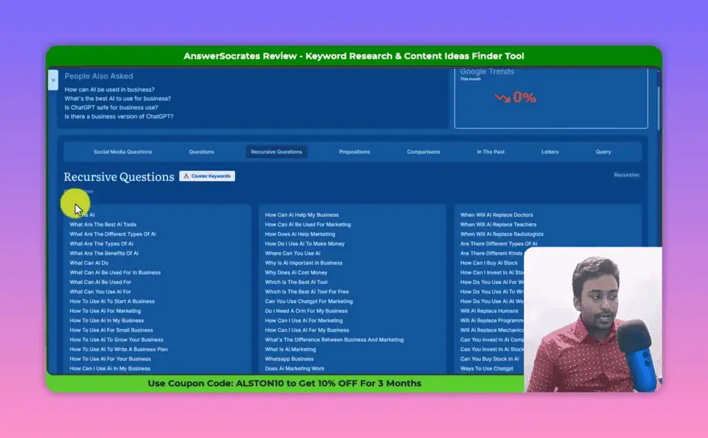 Answer Socrates recursive questions feature expanding initial results into 1300+ related keyword questions