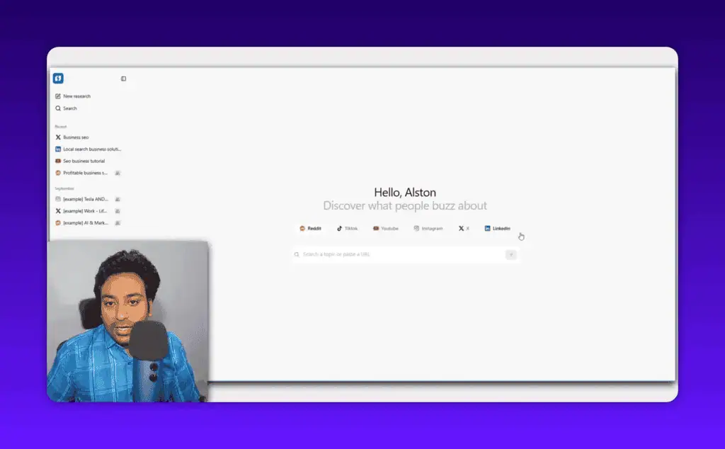 BuzzAbout platform selection and search box interface