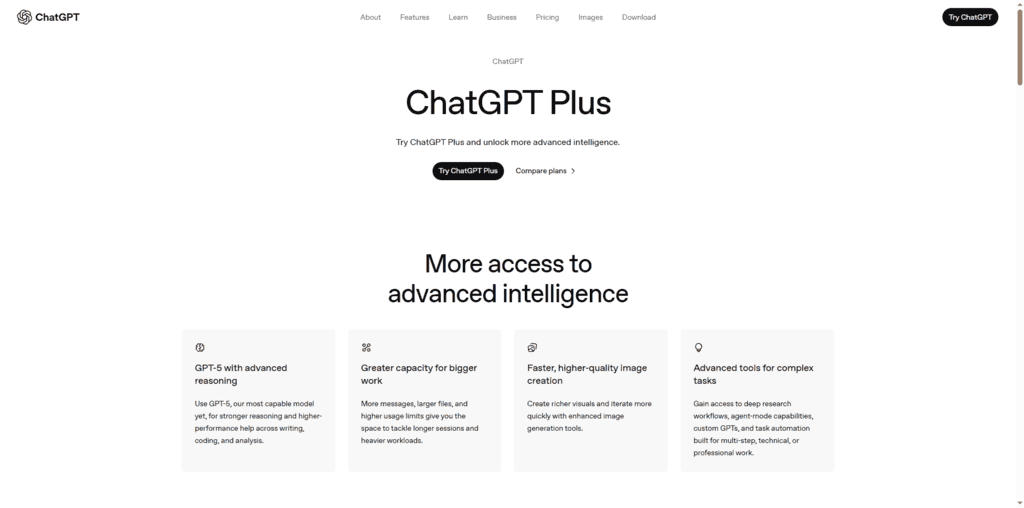 ChatGPT Plus interface showing SEO content generation and keyword research prompts