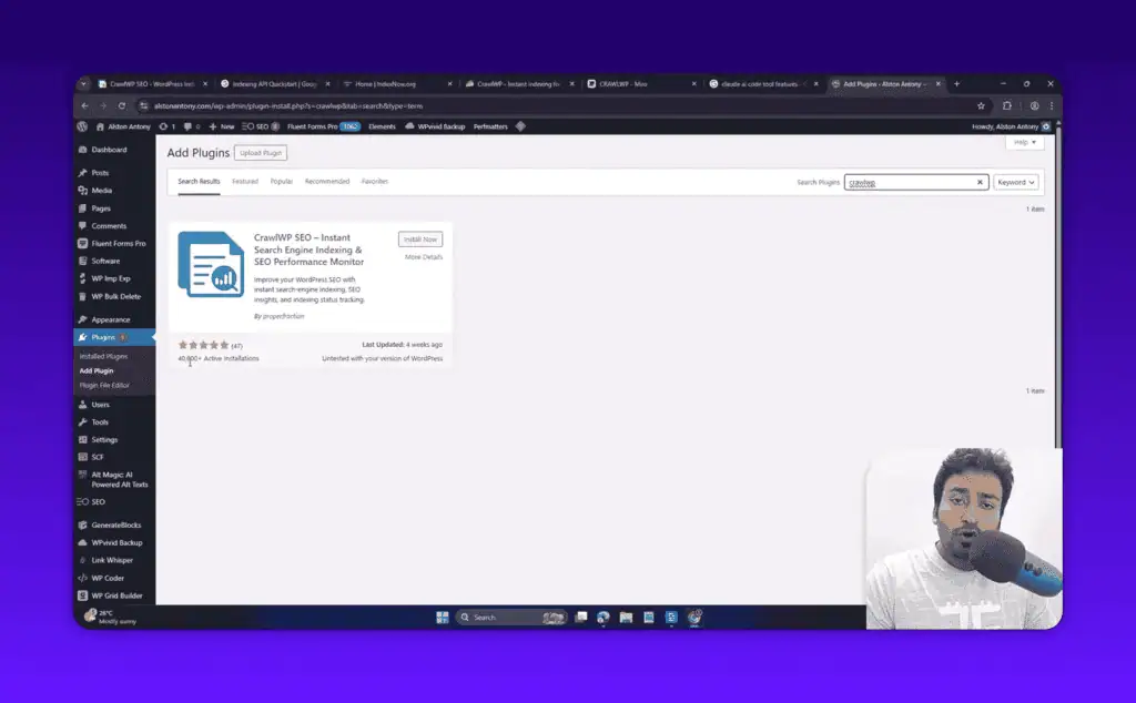 CrawlWP plugin shown in WordPress Add Plugins search results
