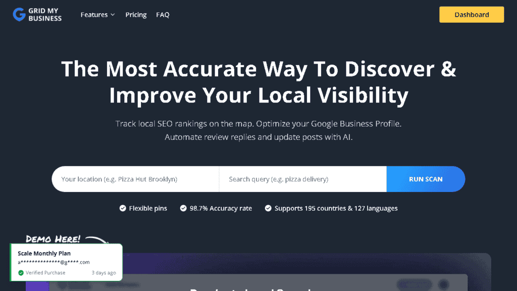 Grid My Business local SEO geogrid showing Google Business Profile ranking across geographic area