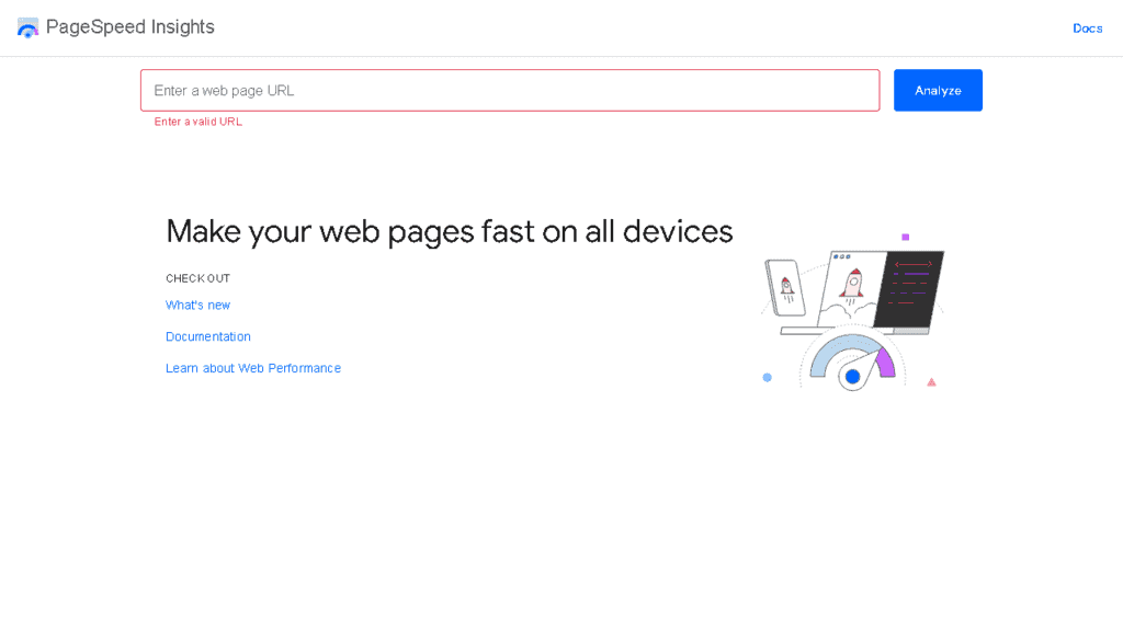 Google PageSpeed Insights showing Core Web Vitals scores and performance diagnostics