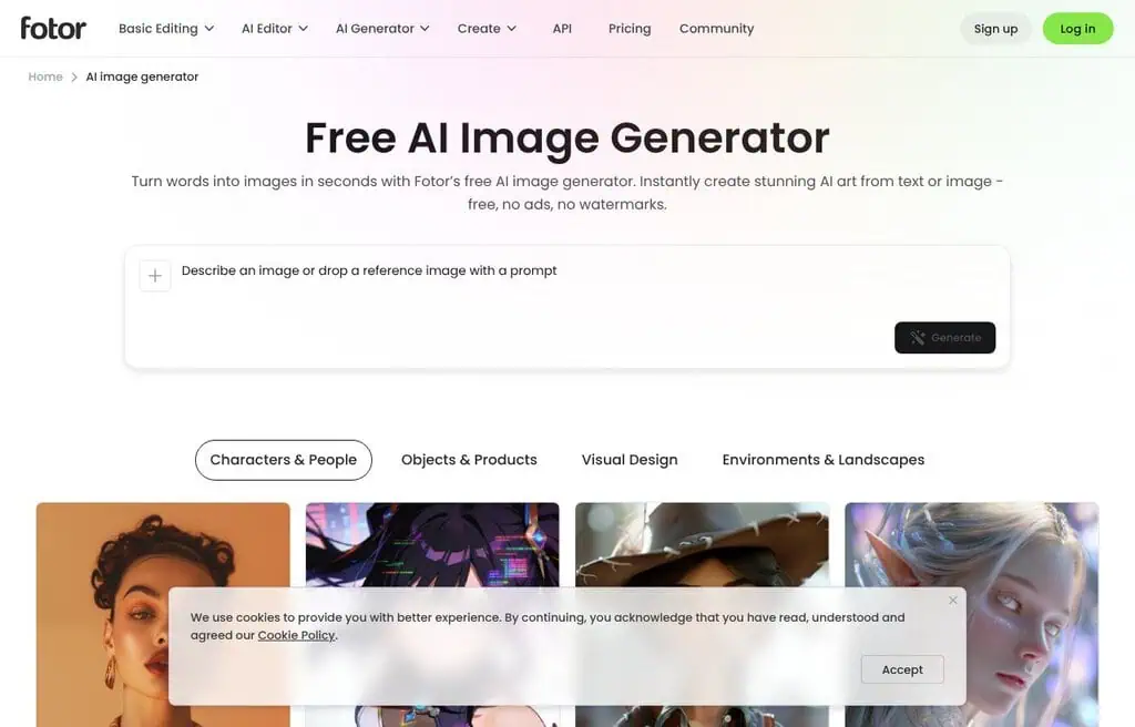 Fotor AI image generator and photo editing suite