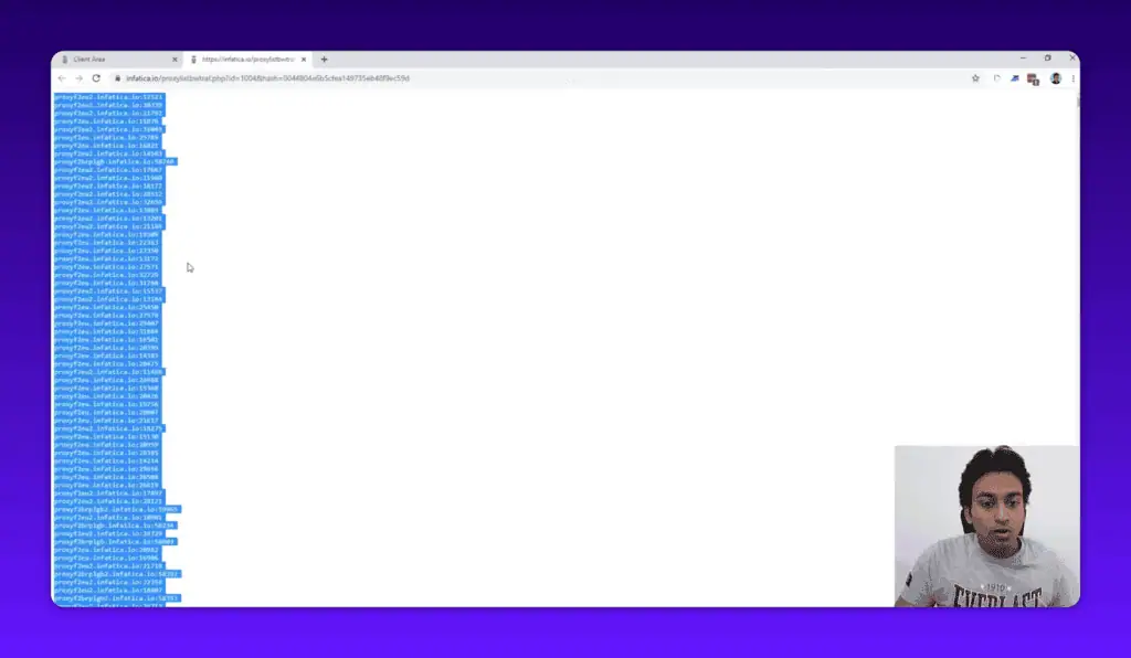Infatica residential proxy dashboard showing dynamic proxy list and rotation controls