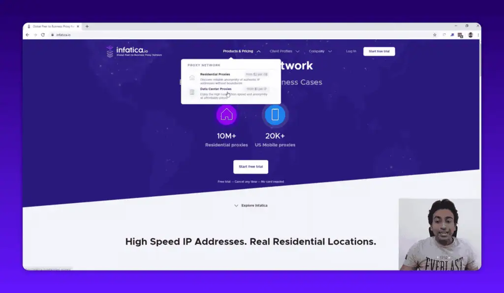 Infatica proxy types showing residential and data center options with pricing