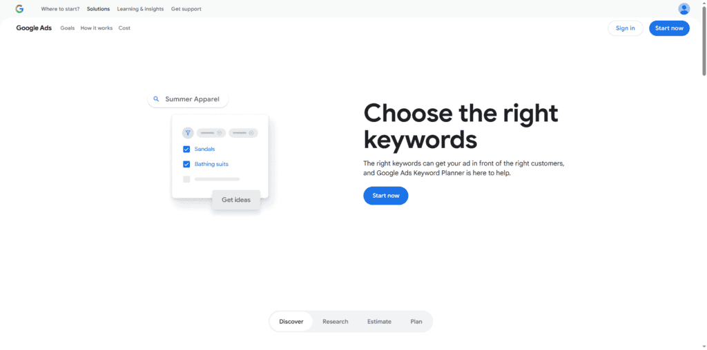 Google Keyword Planner showing keyword suggestions and monthly search volume estimates