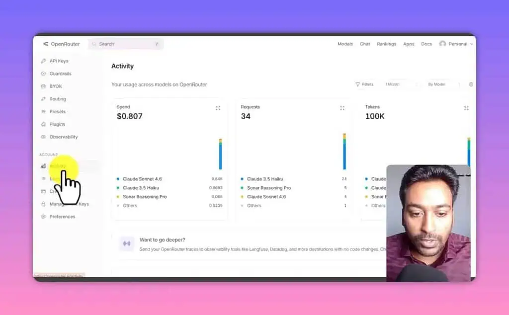 OpenRouter activity log showing WordRocket API spend by model
