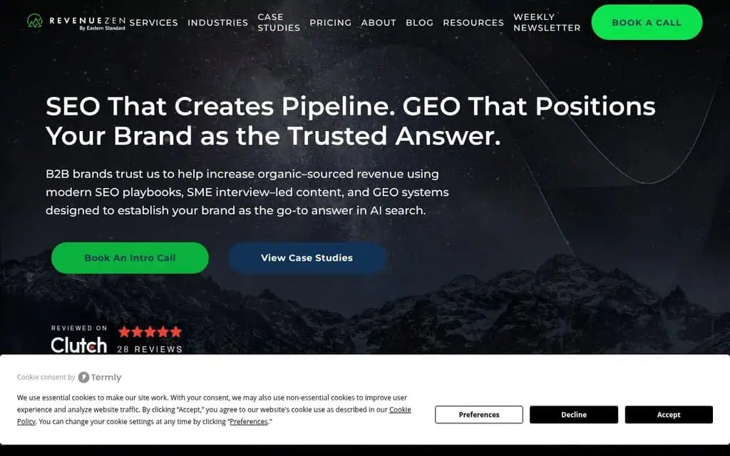 RevenueZen homepage - AI SEO agency