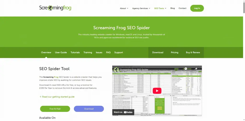 Screaming Frog SEO Spider showing technical audit results and broken links