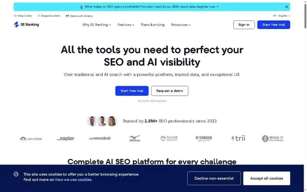 SE Ranking keyword tracker showing daily position data across multiple projects