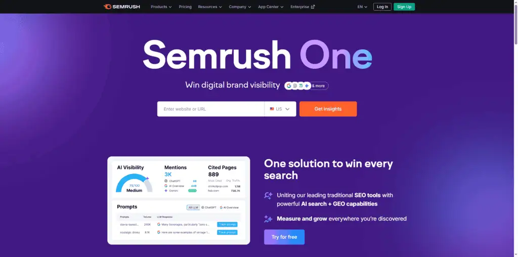 Semrush keyword overview showing search volume, difficulty, and SERP analysis