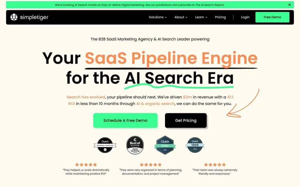 SimpleTiger homepage - AI SEO agency