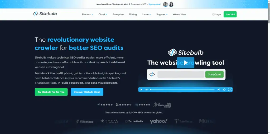 Sitebulb technical SEO audit showing site health score and critical issues