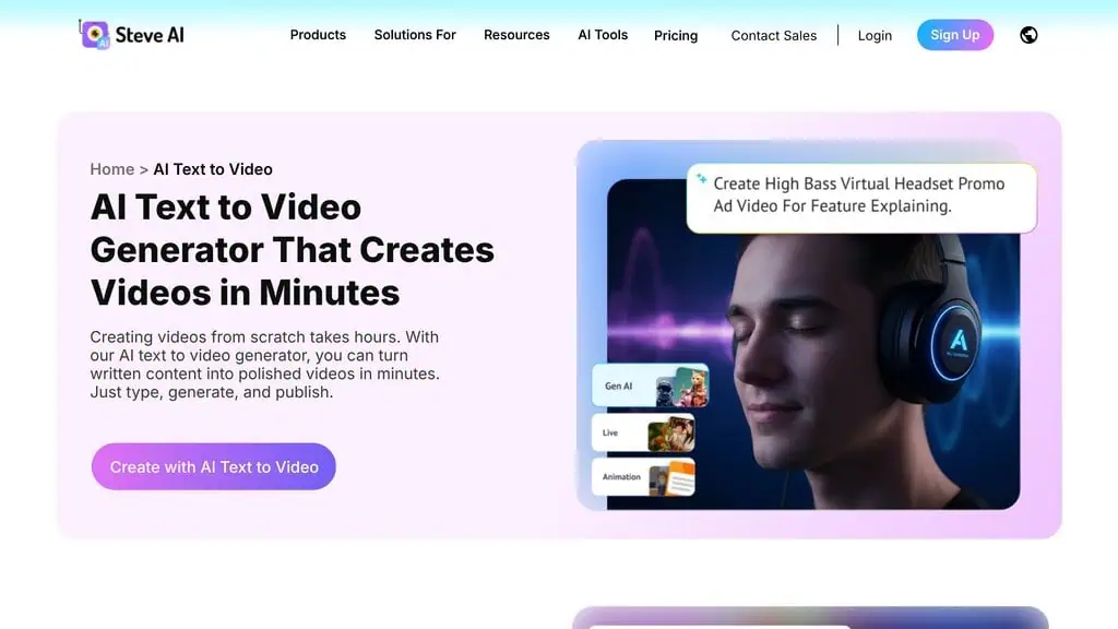 Steve AI text to video feature turning written scripts into videos
