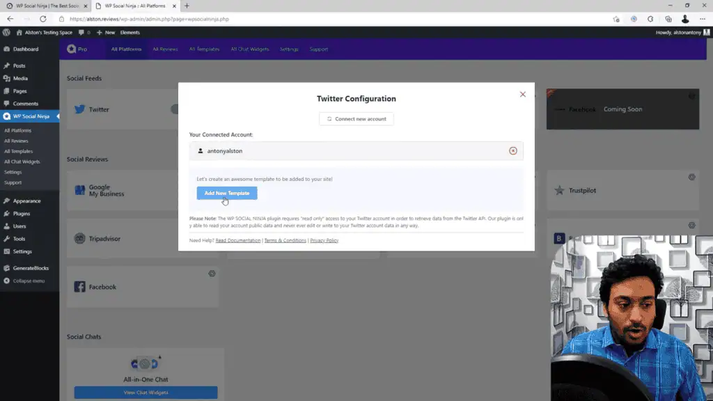WP Social Ninja Twitter feed template creation screen
