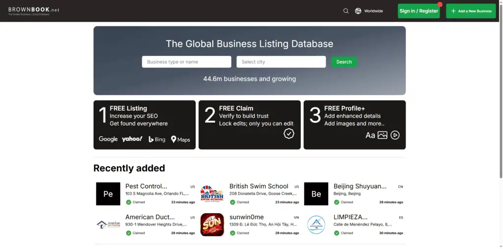 Brownbook homepage showing AI directory listing