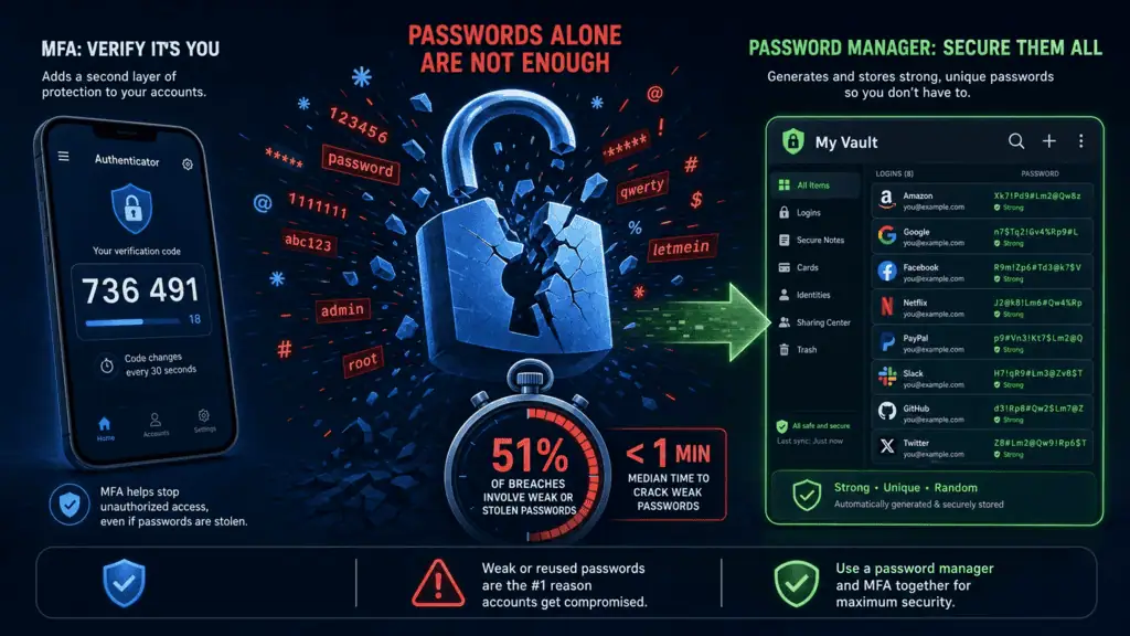 Comparison of AI password cracking tools like PassGAN against a password manager generating unique 20+ character passwords as a defense