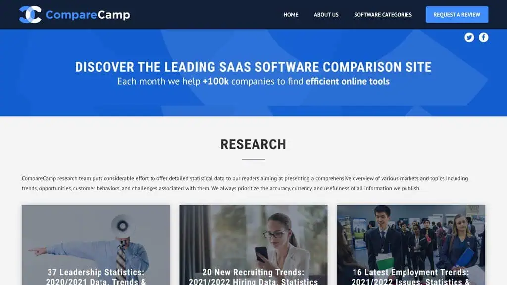 Comparecamp homepage showing AI directory listing