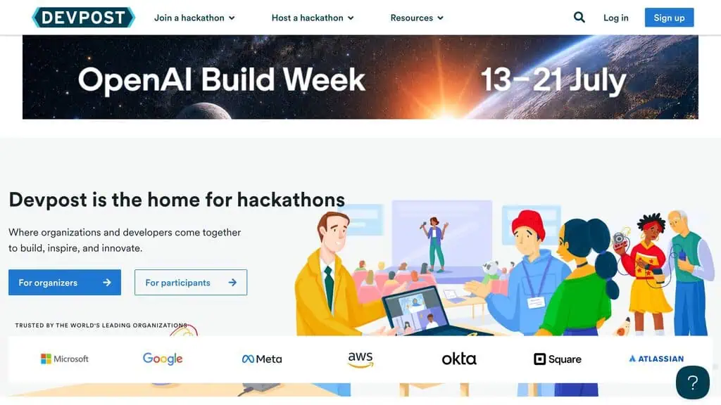 DevPost homepage showing AI directory listing