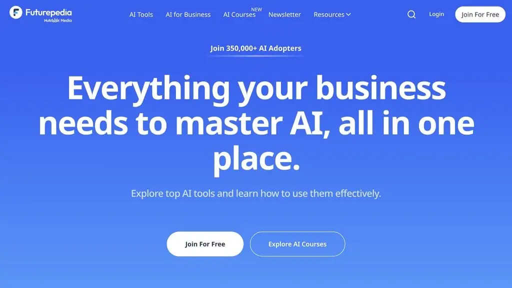 Futurepedia homepage showing B2B directory listing