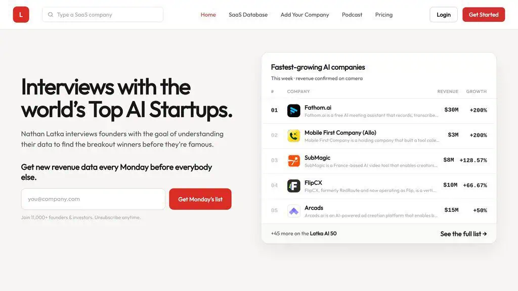 Getlatka homepage showing B2B directory listing
