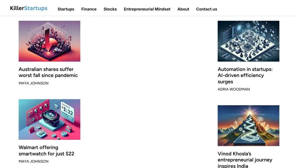 Killer Startups homepage showing Startup Listing Directory directory listing