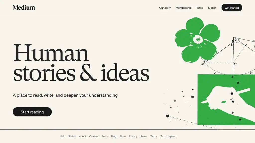 Medium homepage showing Education directory listing