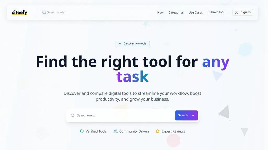 Siteefy homepage showing AI directory listing