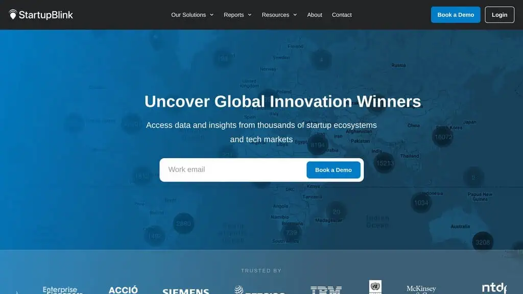 StartupBlink homepage showing Global Startup Ecosystem Directory directory listing