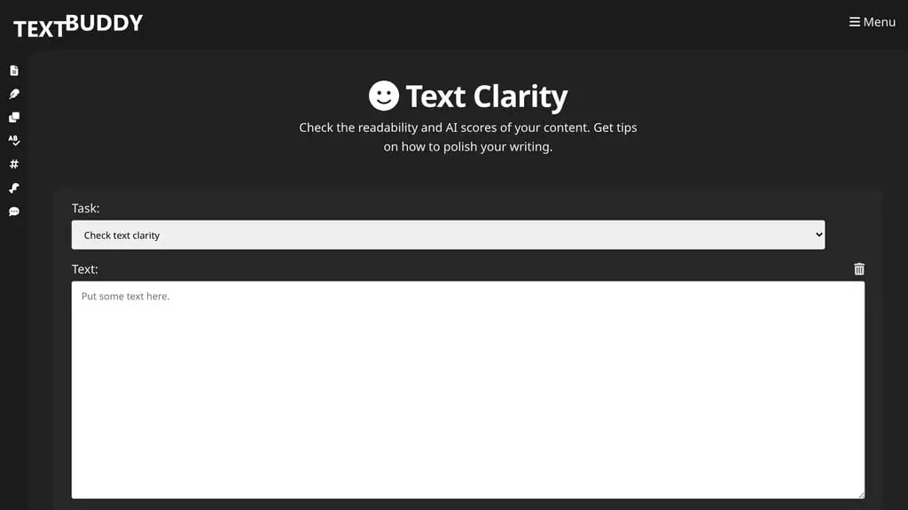 Textbuddy Text Clarity checker showing readability and AI score