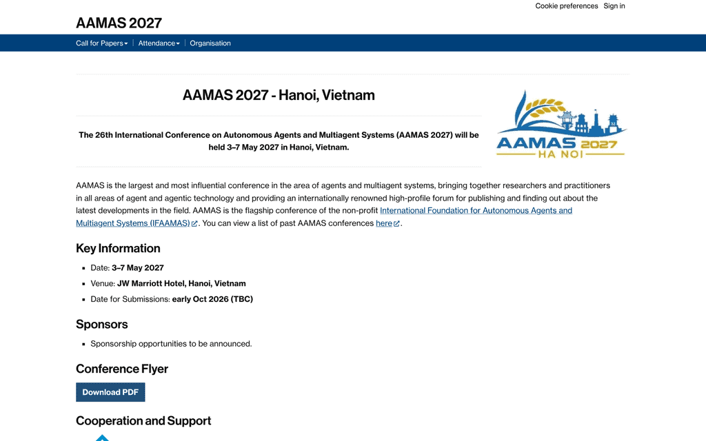 Homepage of the official AAMAS 2027 website
