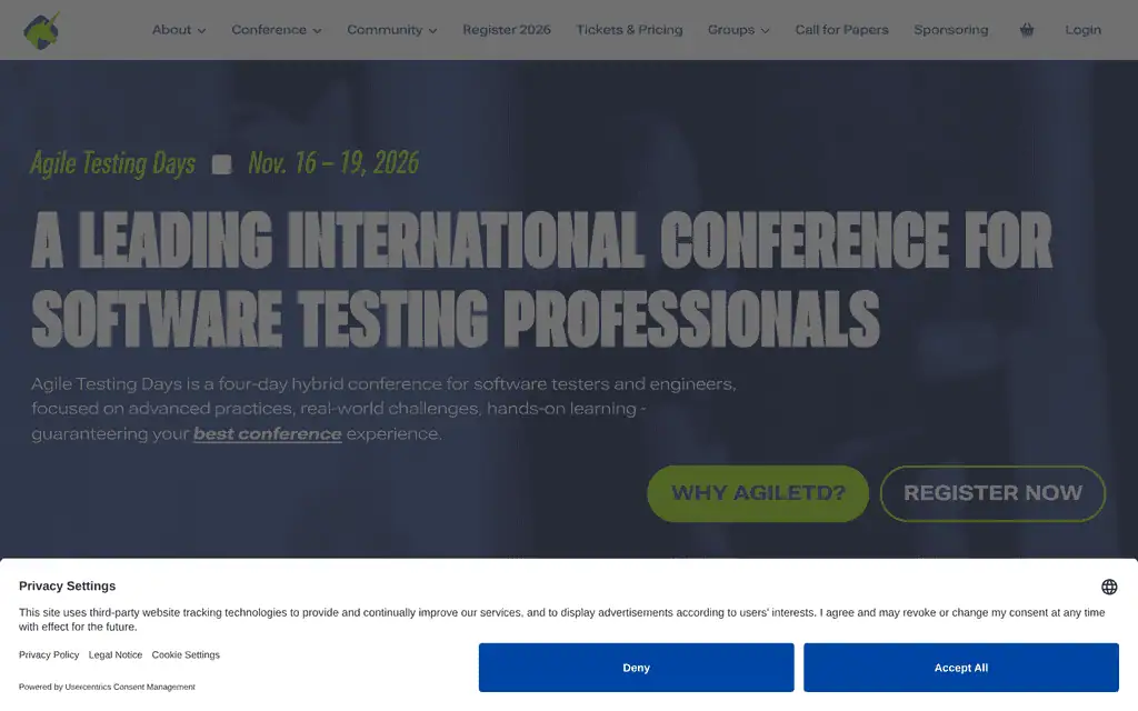 Homepage of the official Agile Testing Days 2026 website